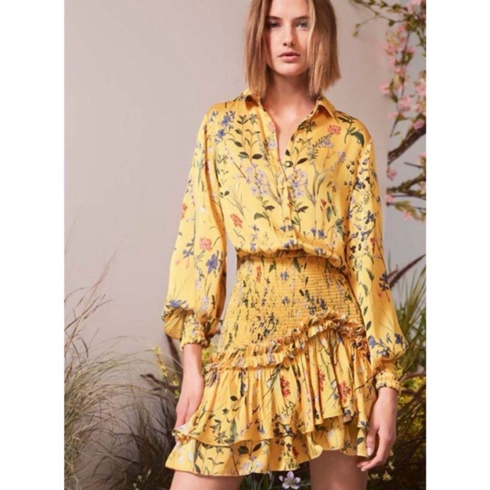 Alexis Rianna Floral Smocked Ruffled Mini Dress Large